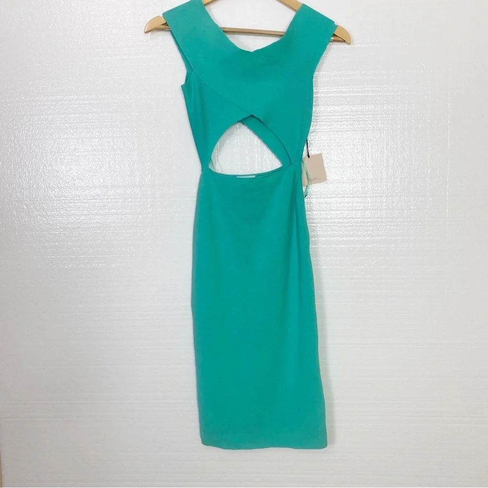Superdown Dress Waist Cut out Rayon Spandex NWT Side Zipped Green Size Small - Picture 2 of 11